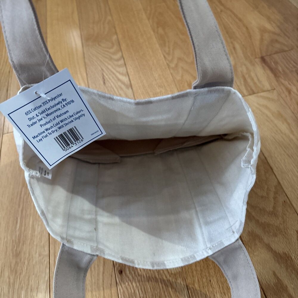 Trader Joe’s 2026 Striped Mini Pastel Canvas Tote Bag Desert Sand READY TO SHIP - Picture 4 of 6